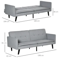 HOMCOM Sofá Cama de 3 Plazas Tapizado en Tela con Respaldo Ajustable en 3 Posiciones y Patas de Madera Sofá Moderno para Salón Oficina 198x81x81 cm Gris(m-3)