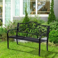 Outsunny Banco de Jardim de Aço Banco de Exterior com Encosto e Apoio para os Braços para Pátio Varanda 127x60x89 cm Preto(m-2)
