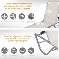 Outsunny Tumbona de Jardín con Respaldo Ajustable en 5 Posiciones de Aluminio y Texteline para Terraza Patio Playa Piscina Exterior 163x58,5x91 cm Beige(m-5)