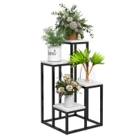 Outsunny Bloemenrek, 4 niveaus, voor binnen en buiten, metalen frame, 34L x 34B x 70H cm, zwart+wit(m-10)