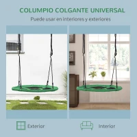 HOMCOM Columpio Nido Infantil Ø100x4,5 cm Columpio de Árbol Forma Redonda Columpio para Niños +3 Años Carga 100kg Jardín Exterior al Aire Libre Asiento Cómodo Verde(m-4)