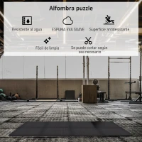 HOMCOM Esterillas Puzzle de Fitness de 6 Piezas 60x60x1,2 cm Esterilla Protectora de Suelo con Bordes de Espuma EVA de 2,16 m² para Ejercicio Gimnasio Juego Negro(m-6)