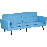 HOMCOM Sofá Cama de 3 Plazas Tapizado en Tela con Respaldo Ajustable en 3 Posiciones y Patas de Madera Sofá Moderno para Salón Oficina 198x81x81 cm Azul(m-1)