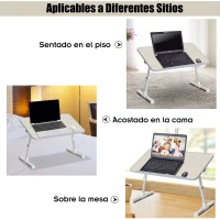 HOMCOM Mesa de Ordenador Plegable Soporte de Escritorio Portátil Mesa sobre Sofá Cama con Altura Ajustable para Desayuno Lectura 54x30x22,5-32 cm Natural(m-7)