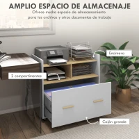Vinsetto Armario Archivador con Ruedas Cajón Barras Colgantes para Tamaño A4 y 2 Compartimentos 76x40x75,5 cm Roble y Blanco(m-4)