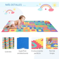 HOMCOM 48 Piezas Alfombra Puzzle para Niños de 31x31x1cm con 26 Letras Números 0 al 9 y 12 Tipos de Fuguras Geométricas Colchoneta Suave 4,32 m² de Espuma EVA(m-6)