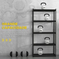 HOMCOM Estante de Metal com 5 Níveis Estante de Armazenamento Estante de Garagem de Aço com Prateleiras Ajustáveis 90x30x182 cm Preto(m-5)