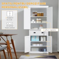 HOMCOM Dulap de bucatarie cu dulap superior si inferior si sertar central din MDF, placi aglomerate si metal, 76x40,5x184cm, alb(m-4)