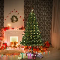 HOMCOM Árbol Artificial de Navidad de 490 Ramas 170 Luces LED Base de Metal Plegable Estructura con Bisagras para Interiores Φ75x150 cm Verde(m-2)