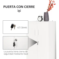 HOMCOM Librería Estantería con 2 Puertas para Libros CDs DVDs con 3 Estantes Interiores y Cerradura Alacena de Cocina para Hogar Oficina Dormitorio 55x36,5x125,5 cm Blanco(m-7)