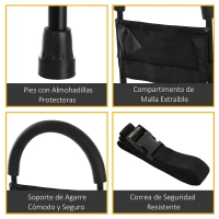 HOMCOM Barandilla Asidera de Cama para Acostarse y Levantarse con Altura Regulable Riel para Cama con Correa de Hebilla y Bolsillo 72x36x86-110,5 cm Negro(m-5)