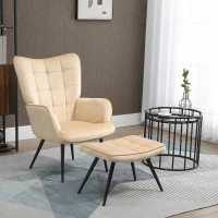HOMCOM Sillón Individual con Reposapiés Tapizado en Terciopelo Butaca con Respaldo Alto y Reposabrazos 72x80x99 cm Beige(m-2)