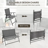 Outsunny Outdoor 4 Pieces Patio Furniture Set with Breathable Mesh Fabric Seat & Backrest, Garden Set with Two Foldable Armchairs, a Loveseat & Glass Top Table, Mixed Grey(m-5)