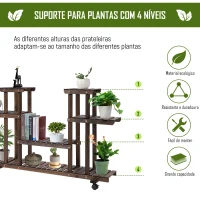 Outsunny Suporte para Plantas de 4 Níveis com Rodas Suporte para Vasos de Plantas 123,5x33x80 cm Marrom Escuro(m-4)