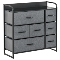 HOMCOM Commode 7 tiroirs meuble de rangement tiroir en tissu pliant - structure acier noir - 80L x 29l x 78,5H cm, noir et gris