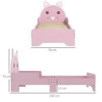 ZONEKIZ Bed for Kids Cat Design Toddler Bed Frame Bedroom Furniture with Guardrails, for 3-6 Years, 143L x 74W x 72Hcm - Pink(m-3)