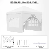 Outsunny Tenda de Jardim com Paredes Laterais Amovíveis Janelas Porta com Zíper e Bolsa de Transporte 295x295x196-258 cm Branco(m-7)