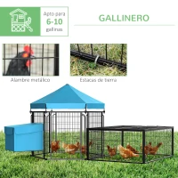 PawHut Gallinero para Exterior para 6-10 Gallinas de Acero Jaula con Toldo Corral de Alambre Independiente Nido con Techo Abatible y Puertas 201,5x156x120 cm Negro y Azul(m-7)