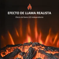 HOMCOM Chimenea Eléctrica Potencia de 2 Niveles 1000W o 2000W con Efecto Llama Termostato y Protección contra Sobrecalentamiento hasta 25 m² 44,5x32,1x74 cm Negro(m-4)