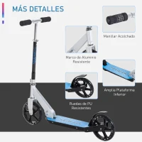 HOMCOM Patinete para Niños y Adultos Scooter Plegable Plegable Manillar Ajustable Marco Aluminio Ligero y Estable Carga 80kg Aluminio 84x34x86-96 cm Blanco(m-4)