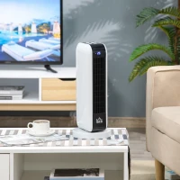 HOMCOM Calefactor Cerámico de Torre 2000W Portátil con Mando a Distancia 3 Modos de Función Pantalla LED Temporizador y Sistema Antivuelco para 25 m² Ø18x44 cm Blanco y Negro(m-2)