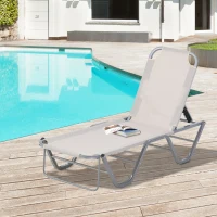 Outsunny Tumbona de Jardín con Respaldo Ajustable en 5 Posiciones de Aluminio y Texteline para Terraza Patio Playa Piscina Exterior 163x58,5x91 cm Beige(m-2)