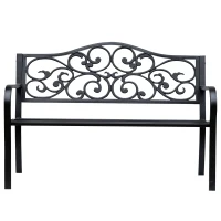 Outsunny Banco de Jardim de Aço Banco de Exterior com Encosto e Apoio para os Braços para Pátio Varanda 127x60x89 cm Preto(m-11)