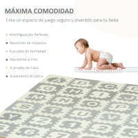 HOMCOM Alfombra Puzzle para Bebés 36 Piezas 31,5x31,5 cm con 26 Letras (A-Z) y Números 0 al 9 Juego Ronpecabezas Infantil de 3,24 m² Espuma EVA Suave Gris y Blanco(m-4)