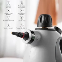 HOMCOM Limpiador a Vapor de Mano 1050W Vaporeta de Limpieza 3,2 Bares de Presión con Tanque de 350 ml y 9 Accesorios Multiuso para Sofá Asientos Coche Cocina 30x15x21 cm Negro y Gris(m-6)