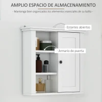 HOMCOM Armario de Baño de Pared Multifuncional Gabinete para Ahorro de Espacio con 3 Niveles Abiertos 1 Puerta Estante Ajustable Antivuelco 53x14,5x50,5 cm Blanco(m-4)
