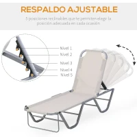 Outsunny Tumbona de Jardín con Respaldo Ajustable en 5 Posiciones de Aluminio y Texteline para Terraza Patio Playa Piscina Exterior 163x58,5x91 cm Beige(m-6)
