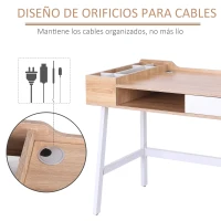 HOMCOM Mesa de Ordenador 80x53 cm Escritorio con 6 Compartimentos Estante Abierto y Cajón de Almacenaje para Oficina Despacho Estudio 100x55x81,5 cm Roble y Blanco(m-5)