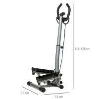 HOMCOM Máquina de Step Stepper Fitness con Manillar Altura Ajustable Pantalla LCD Cintas y Pedales Antideslizantes Equipo de Ejercicio para Gimnasio en Casa 55x53x118-128 cm Plata(m-3)