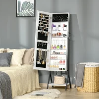 HOMCOM Espejo Joyero de Pie Cuerpo Entero Ajustable en Ángulo Armario de Joyería con Estante Inferior Cerradura Magnética Ranuras y Cajas para Joyas 47x36x157 cm Blanco y Negro(m-2)
