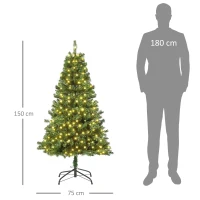 HOMCOM Árbol Artificial de Navidad de 490 Ramas 170 Luces LED Base de Metal Plegable Estructura con Bisagras para Interiores Φ75x150 cm Verde(m-3)