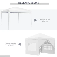 Outsunny Tenda de Jardim com Paredes Laterais Amovíveis Janelas Porta com Zíper e Bolsa de Transporte 295x295x196-258 cm Branco(m-4)