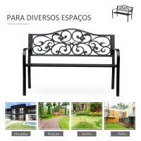 Outsunny Banco de Jardim de Aço Banco de Exterior com Encosto e Apoio para os Braços para Pátio Varanda 127x60x89 cm Preto(m-6)