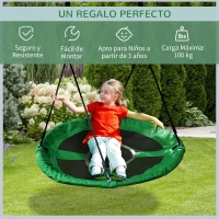 HOMCOM Columpio Nido Infantil Ø100x4,5 cm Columpio de Árbol Forma Redonda Columpio para Niños +3 Años Carga 100kg Jardín Exterior al Aire Libre Asiento Cómodo Verde(m-6)