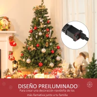 HOMCOM Árbol Artificial de Navidad de 490 Ramas 170 Luces LED Base de Metal Plegable Estructura con Bisagras para Interiores Φ75x150 cm Verde(m-6)