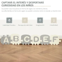 HOMCOM Alfombra Puzzle para Bebés 36 Piezas 31,5x31,5 cm con 26 Letras (A-Z) y Números 0 al 9 Juego Ronpecabezas Infantil de 3,24 m² Espuma EVA Suave Gris y Blanco(m-5)