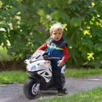 HOMCOM Moto Eléctrica Infantil de Policía Batería 6V Recargable para Niños de 18-36 Meses con Faros Bocina y Ruedas de Equilibrio Velocidad Máx. de 3 km/h 69x39x43 cm Multicolor(m-2)