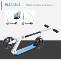 HOMCOM Patinete para Niños y Adultos Scooter Plegable Plegable Manillar Ajustable Marco Aluminio Ligero y Estable Carga 80kg Aluminio 84x34x86-96 cm Blanco(m-5)