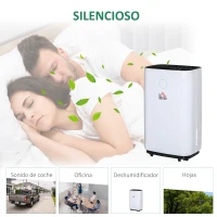 HOMCOM Deshumidificador Eléctrico 4000 ml 16L/Día Deshumidificador Silencioso con 3 Modos 2 Velocidades Pantalla LED Luces Indicadoras Temporizador y Ruedas para Hogar 33,5x23x57 cm Blanco(m-6)