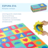 HOMCOM 36 Piezas Alfombra Puzzle Niños 31x31x1 cm con 18 Figuras Geométricas Colchoneta Suave 3,24 m² de Espuma EVA Lavable Juego Rompecabezas Bebé Multicolor(m-4)