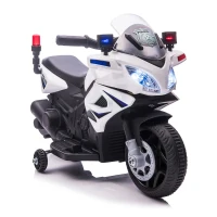 HOMCOM Moto Eléctrica Infantil de Policía Batería 6V Recargable para Niños de 18-36 Meses con Faros Bocina y Ruedas de Equilibrio Velocidad Máx. de 3 km/h 69x39x43 cm Multicolor(m-10)