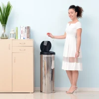 HOMCOM Contenedor Papelera Cubo Basura 50L con Sensor Detector Movimiento automático Acero Inoxidable (Varios tamaños)(m-2)