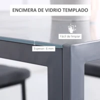 HOMCOM Mesa de Comedor de Cristal Mesa de Cocina Cuadrada para 4 Personas con Patas de Metal para Salón 75x75x75 cm Gris(m-4)