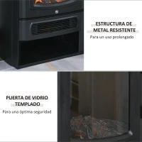 HOMCOM Chimenea Eléctrica Potencia de 2 Niveles 1000W o 2000W con Efecto Llama Termostato y Protección contra Sobrecalentamiento hasta 25 m² 44,5x32,1x74 cm Negro(m-7)