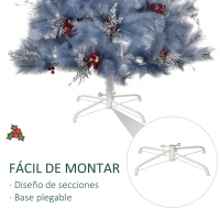 HOMCOM Árbol de Navidad Artificial 150 cm con 222 Ramas Ignífugas 36 Sets de Bayas Decorativas y Hojas Plateadas Árbol de Pino Navideño con Base Plegable Soporte de Metal Gris(m-5)