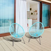 Outsunny Conjunto de 2 Sillas de Jardín de Ratán Pack 2 Sillas Acapulco Forma Ovalada Interior Exterior 73x77x87 cm Turquesa(m-2)